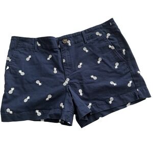 Ann Taylor Loft Shorts Womens 12 Resortwear Washed Twill Pineapple Embroidered